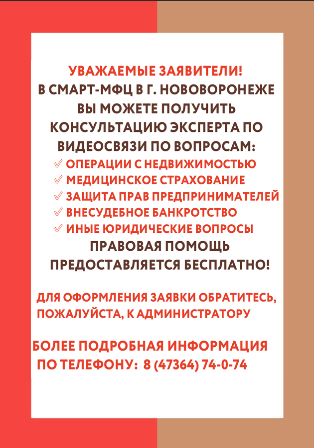 В СМАРТ-МФЦ в Нововоронеже можно получить консультацию эксперта по видеосвязи.