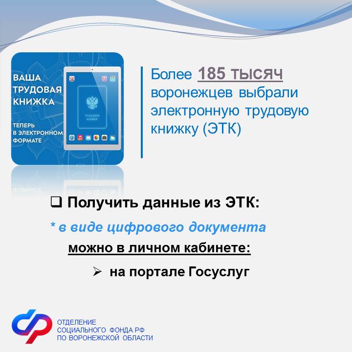 Более 185 тысяч жителей Воронежской области выбрали электронную трудовую книжку.